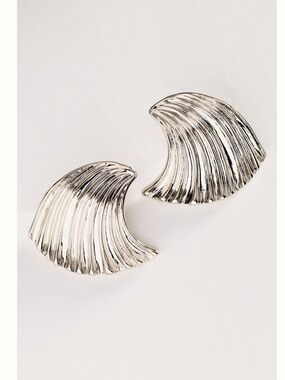 Anthropologie 14KT Gold Plated Earrings Textured Wave Statement New Silver